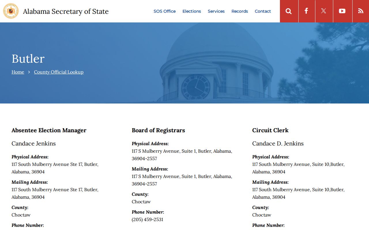 Butler court docket public offices directory for Choctaw County