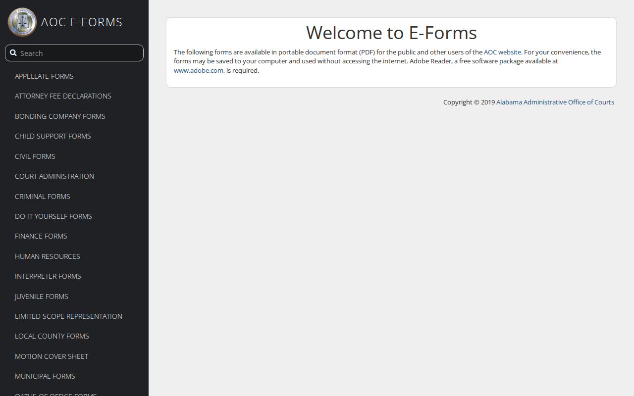 Alabama E-Forms source used with Choctaw County case lookup work