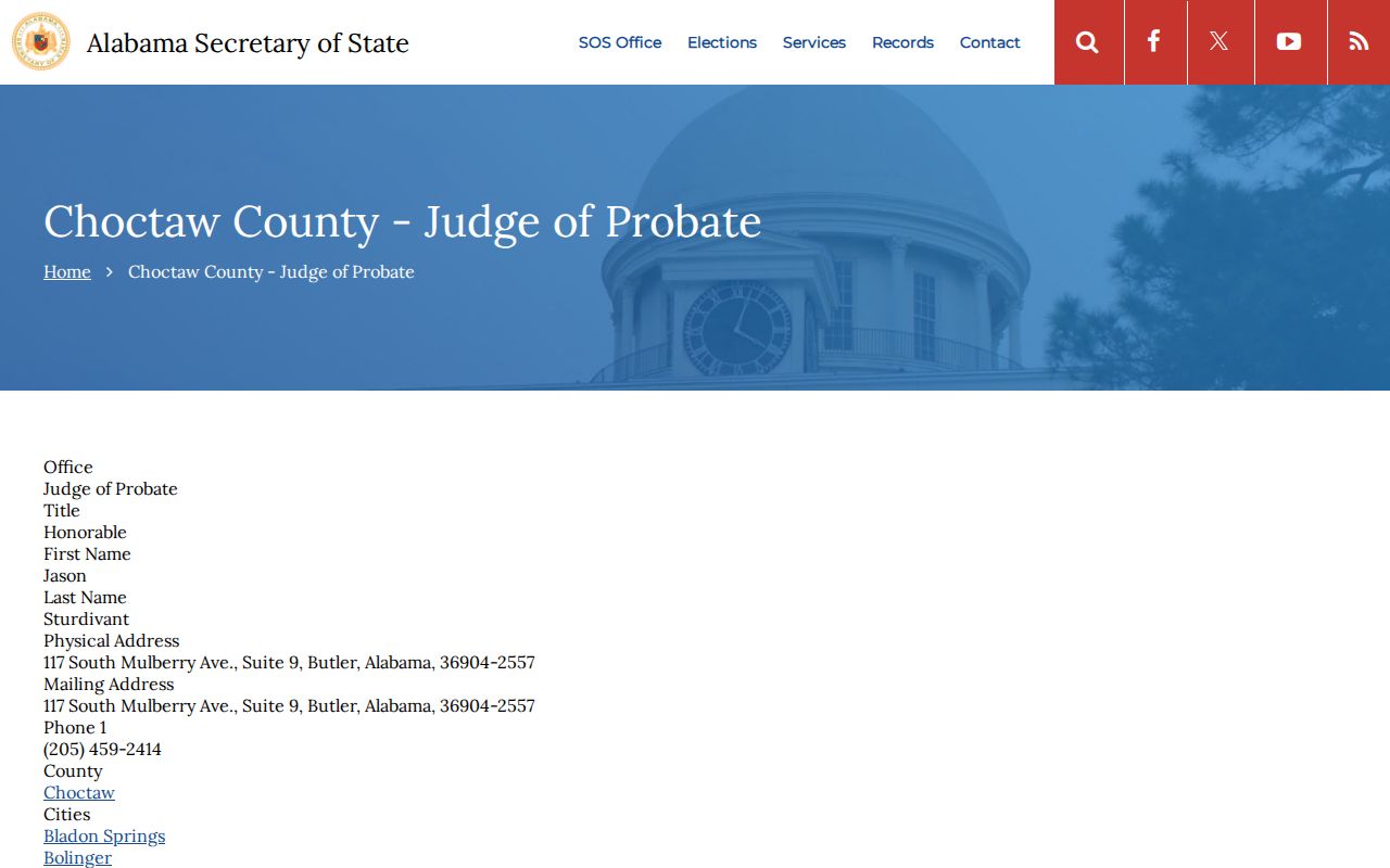 Choctaw County civil docket Probate Court contact source