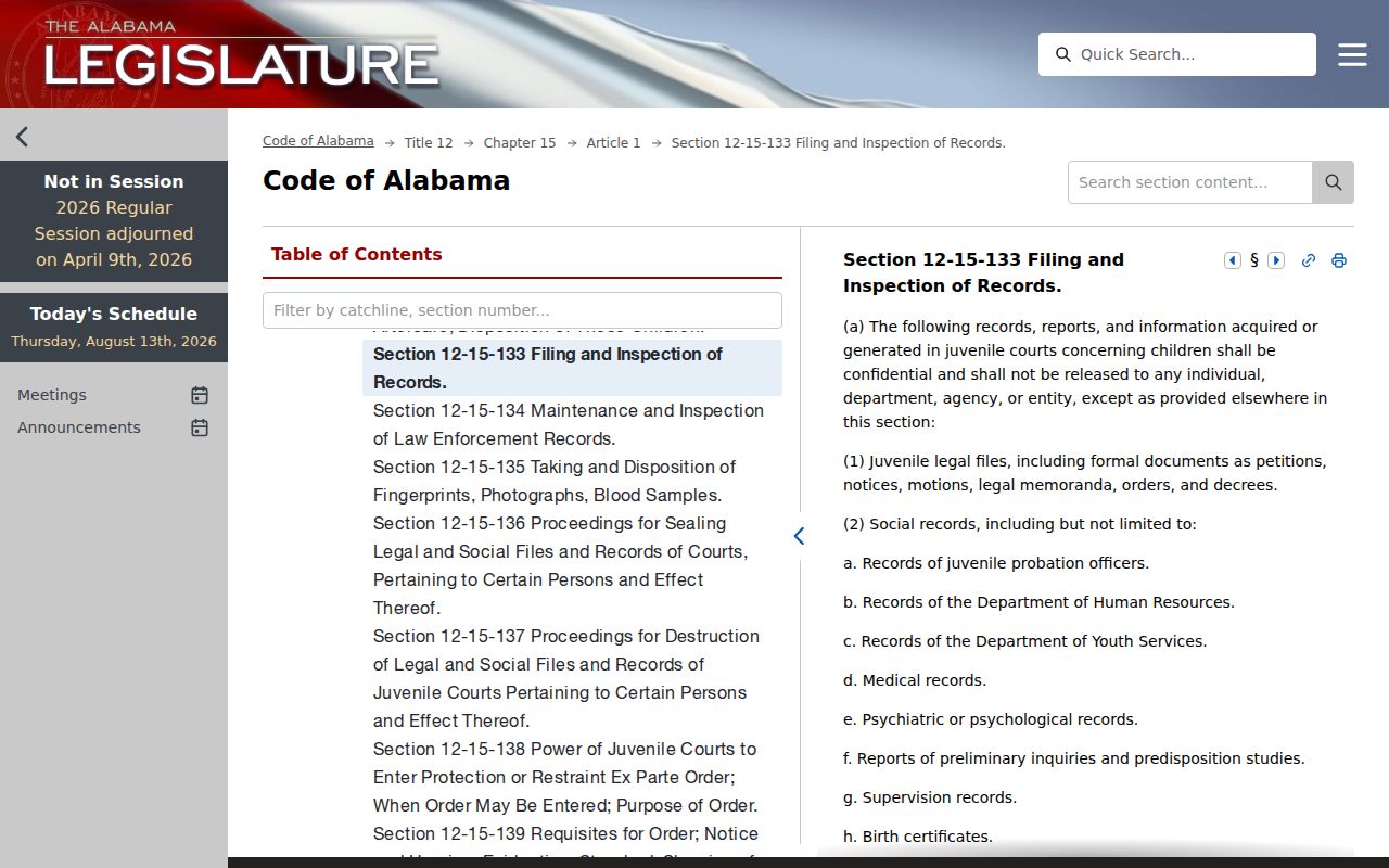 Choctaw County criminal docket juvenile confidentiality statute source