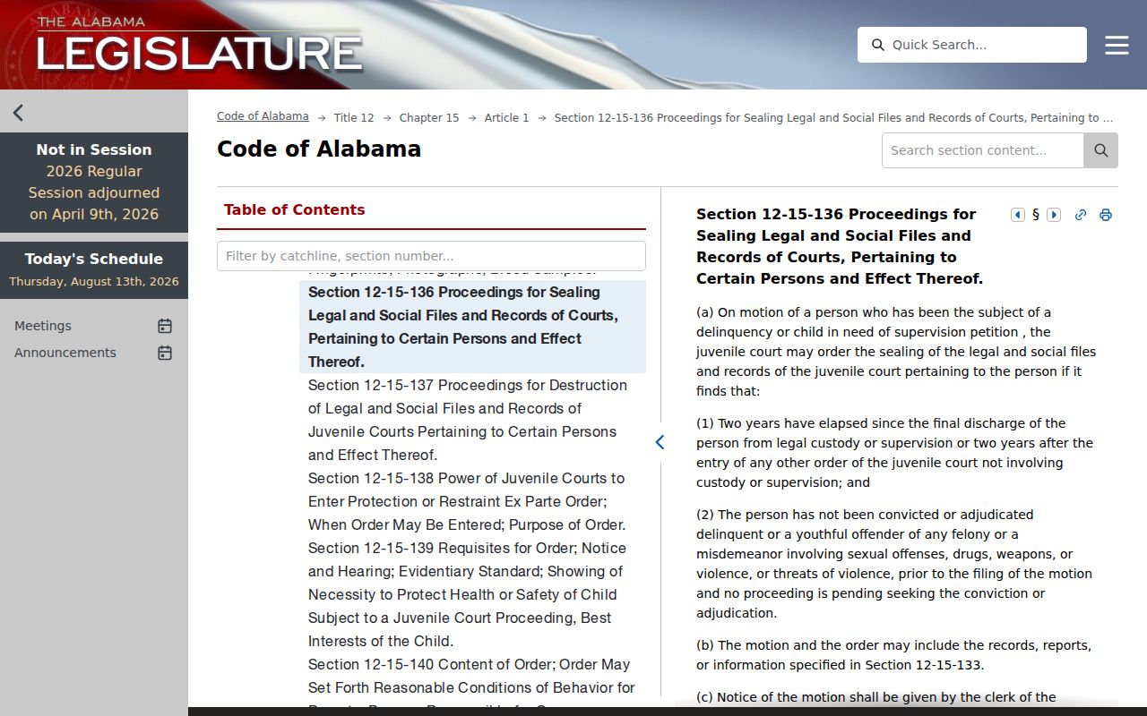 Silas court docket limits under Alabama juvenile sealing law