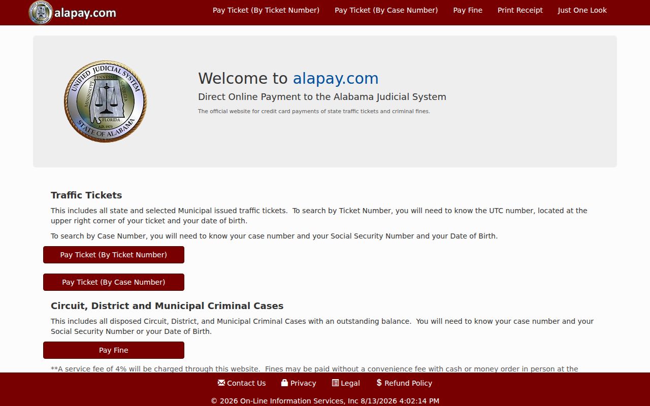 AlaPay interface for eligible Choctaw County traffic tickets